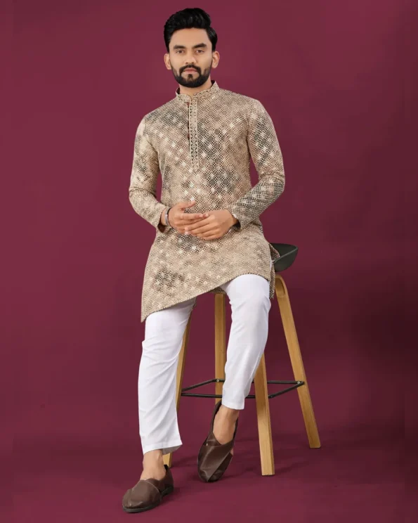 Men’s Chikankari Lucknowi Kurta Pajama Set with Matt Sequins - Image 4