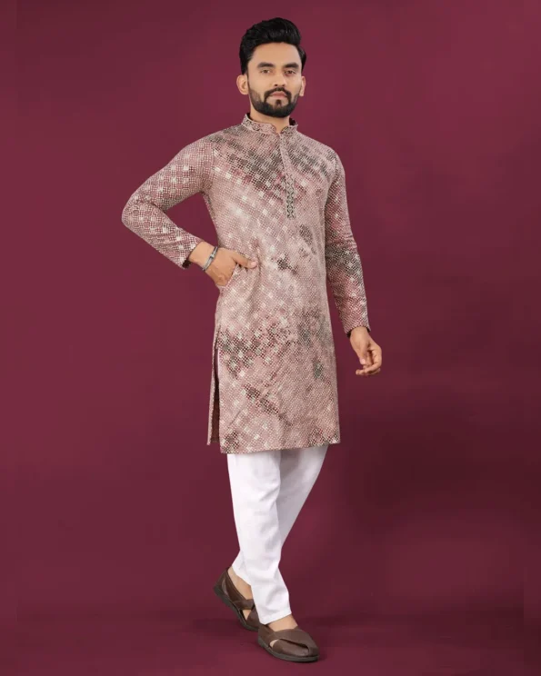 Men’s Chikankari Lucknowi Kurta Pajama Set with Matt Sequins - Image 5