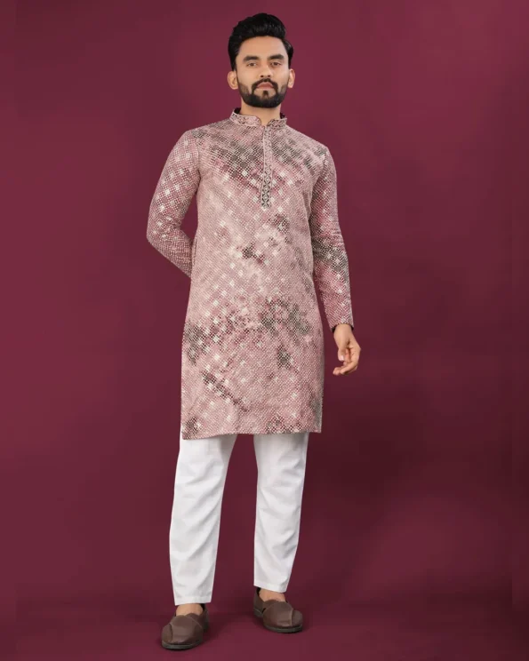 Men’s Chikankari Lucknowi Kurta Pajama Set with Matt Sequins - Image 10