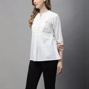 Slim Fit Cotton Short Kurti with Thread Work