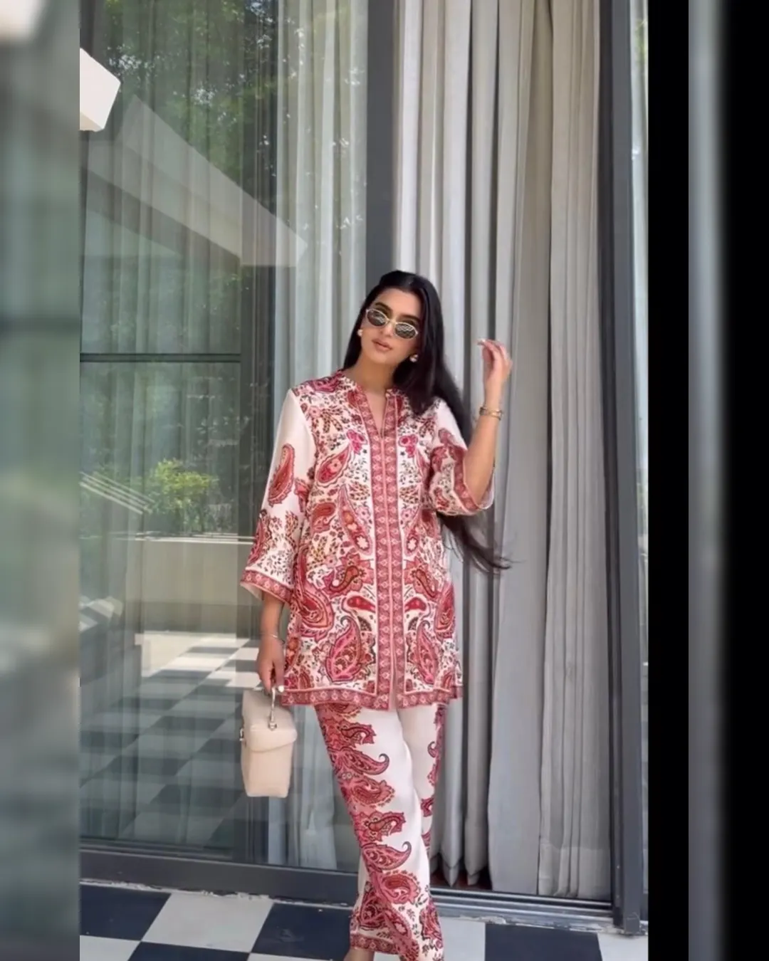 New Designer Printed Pure Malai Satin Party Wear Co-Ord Set - Image 3