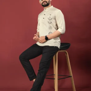 Stylish Jute Cotton Digital Printed Men’s Short Kurta