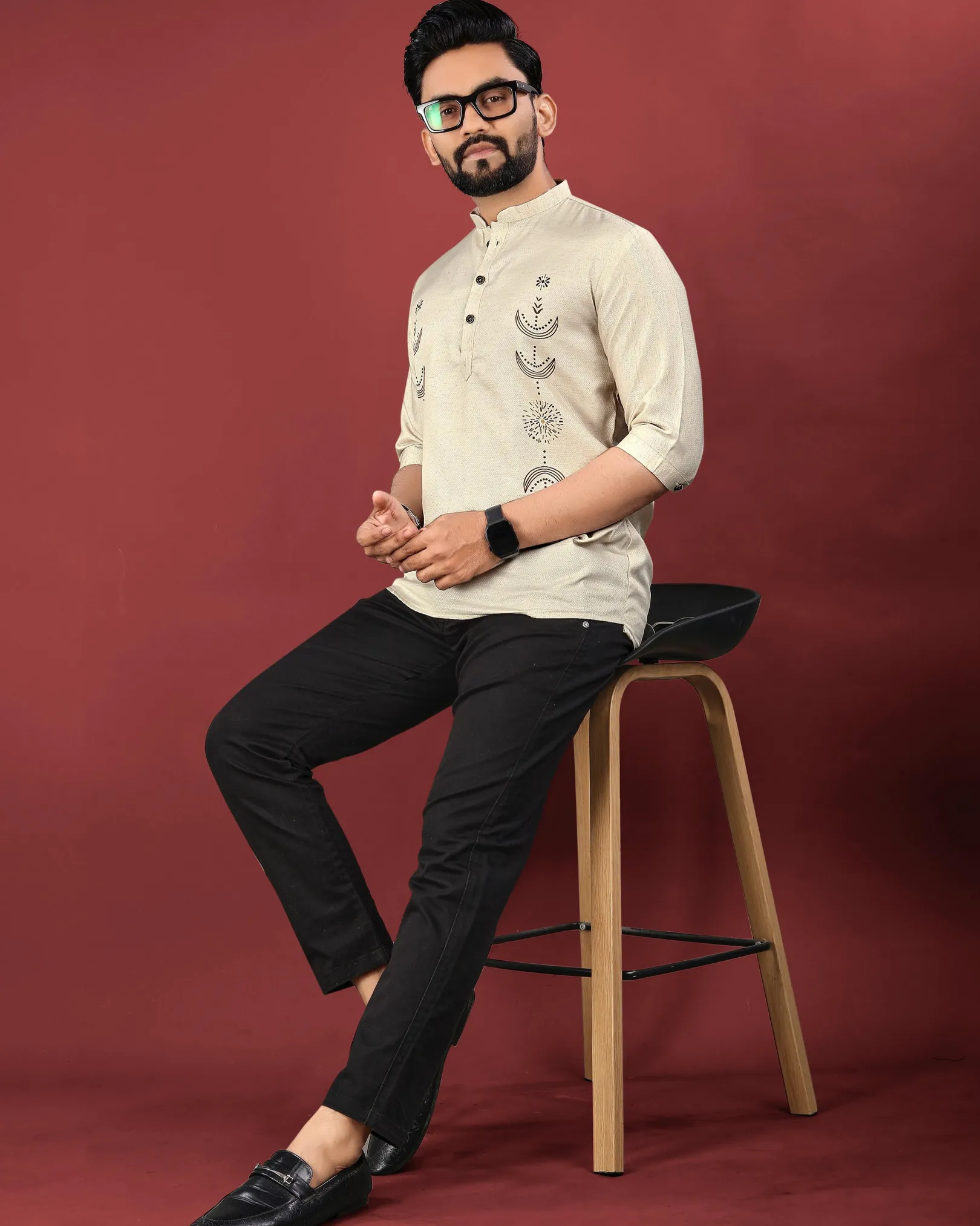 Stylish Jute Cotton Digital Printed Men’s Short Kurta