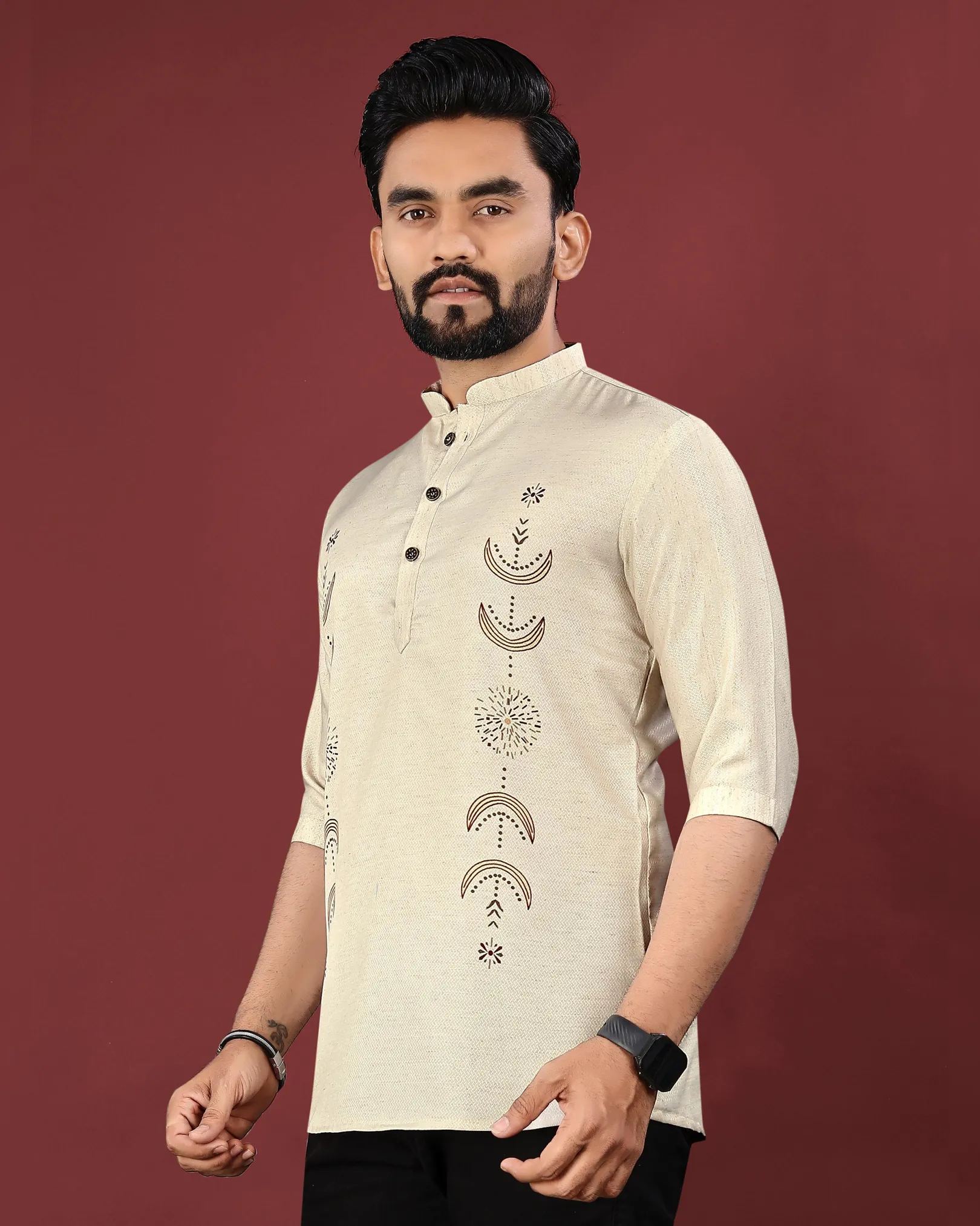 Stylish Jute Cotton Digital Printed Men’s Short Kurta - Image 3
