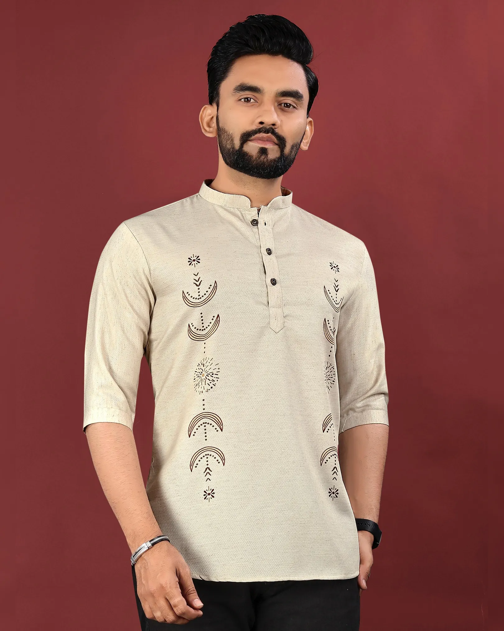 Stylish Jute Cotton Digital Printed Men’s Short Kurta - Image 4