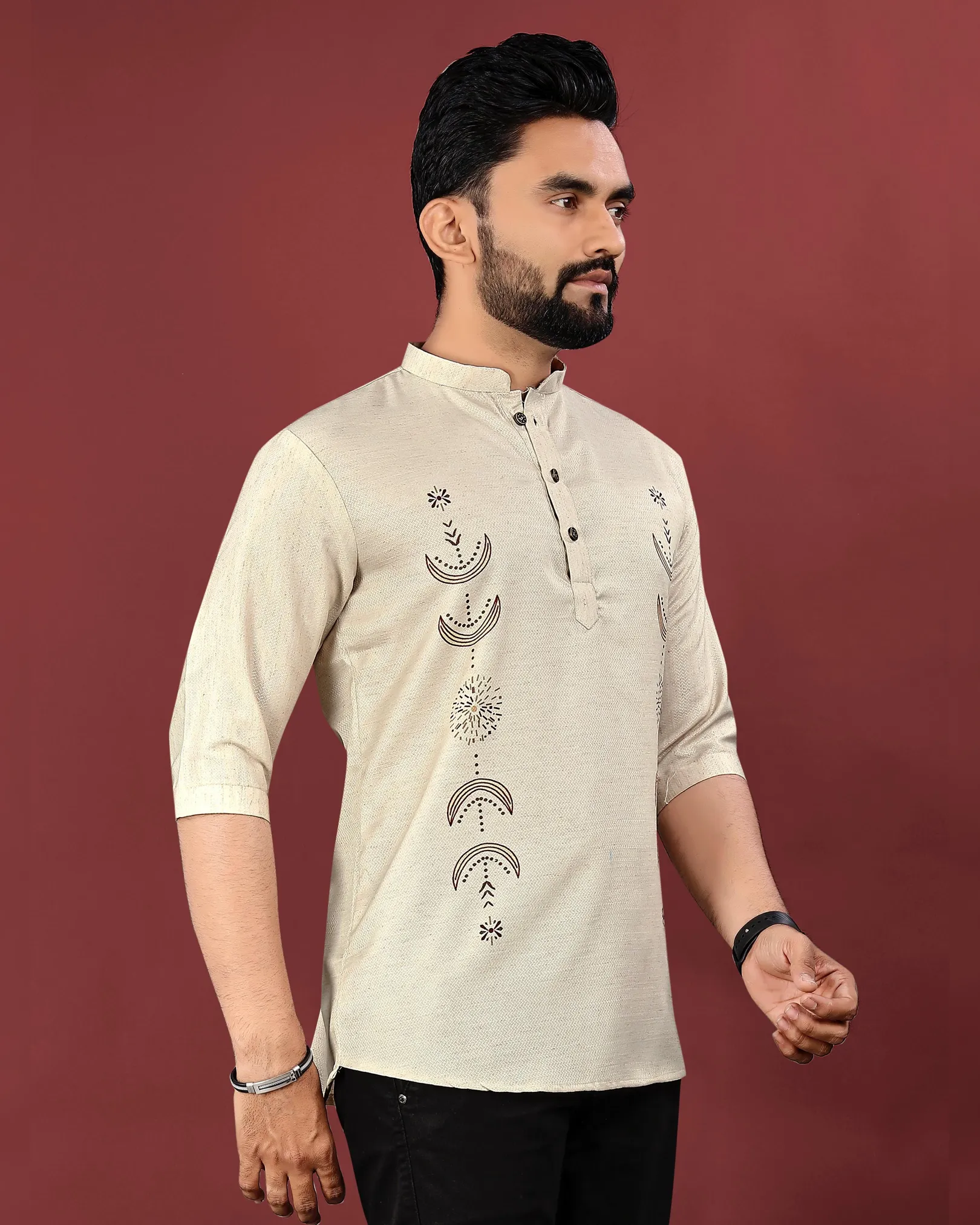 Stylish Jute Cotton Digital Printed Men’s Short Kurta - Image 5