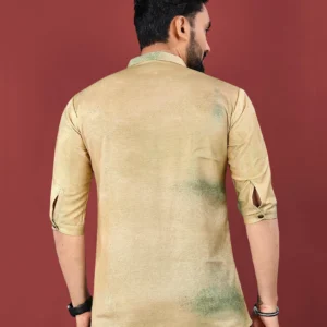 Stylish Jute Cotton Digital Printed Men’s Short Kurta – Regular Fit