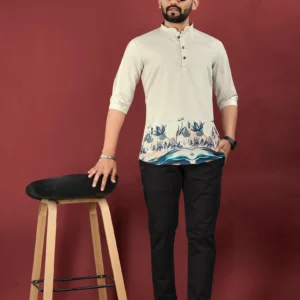 Stylish Jute Cotton Digital Printed Men’s Short Kurta