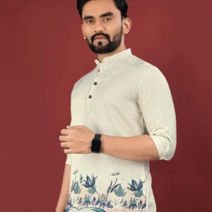 Stylish Jute Cotton Digital Printed Men’s Short Kurta