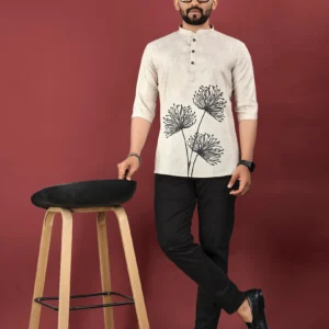 Stylish Jute Cotton Digital Printed Men’s Short Kurta