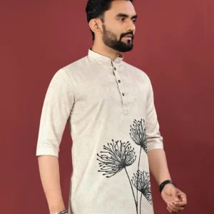 Stylish Jute Cotton Digital Printed Men’s Short Kurta