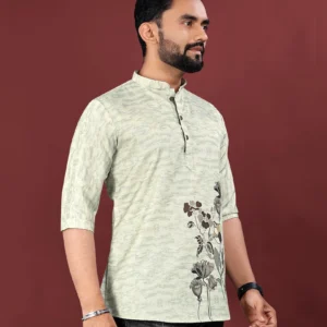Stylish Jute Cotton Digital Printed Men’s Short Kurta