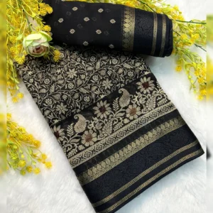 Premium Soft Cotton Saree with Floral Design, Jacquard Jari Border & Running Blouse