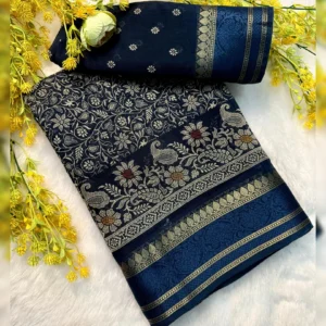 Premium Soft Cotton Saree with Floral Design, Jacquard Jari Border & Running Blouse