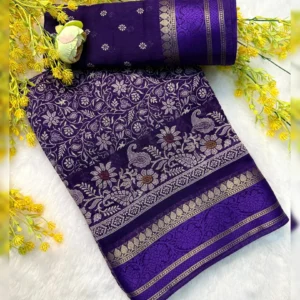 Premium Soft Cotton Saree with Floral Design, Jacquard Jari Border & Running Blouse