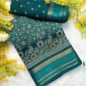 Premium Soft Cotton Saree with Floral Design, Jacquard Jari Border & Running Blouse