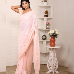 Heavy Georgette Sequins Embroidery Saree with Satin Silk Blouse