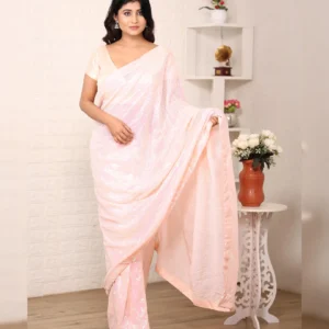 Heavy Georgette Sequins Embroidery Saree with Satin Silk Blouse