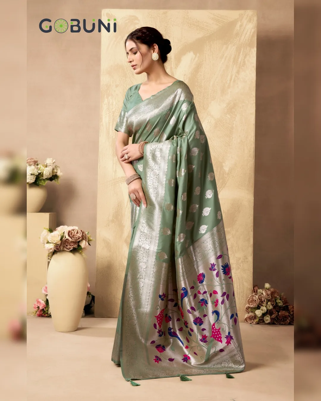Rich Peacock Pallu Silk Saree with Zhallar Border - Image 5
