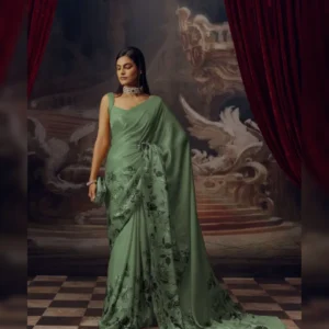 Premium Devsena Satin Saree with Digital Print & Matching Blouse