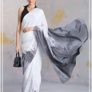 Premium Japan Satin Digital Print Saree with Matching Blouse