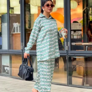 Stylish Ready-to-Wear Shirt and Pant Coord Set in Heavy Crepe Print
