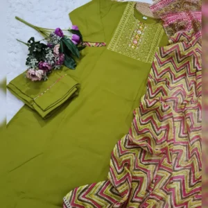 Elegant Muslin Cotton Embroidered Kurta Set with Chanderi Cotton Dupatta