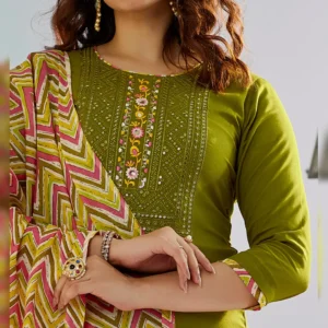 Elegant Muslin Cotton Embroidered Kurta Set with Chanderi Cotton Dupatta