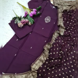 Premium PV Chanderi Embroidered Kurta Set with Cotton Jacquard Dupatta