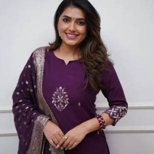 Premium PV Chanderi Embroidered Kurta Set with Cotton Jacquard Dupatta