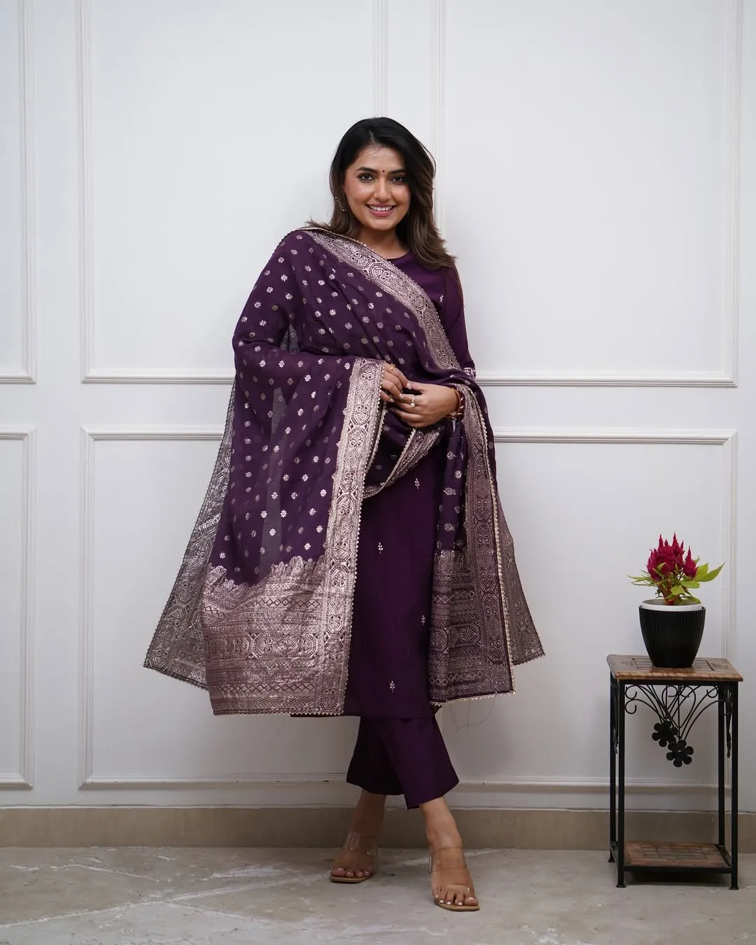 Premium PV Chanderi Embroidered Kurta Set with Cotton Jacquard Dupatta - Image 13