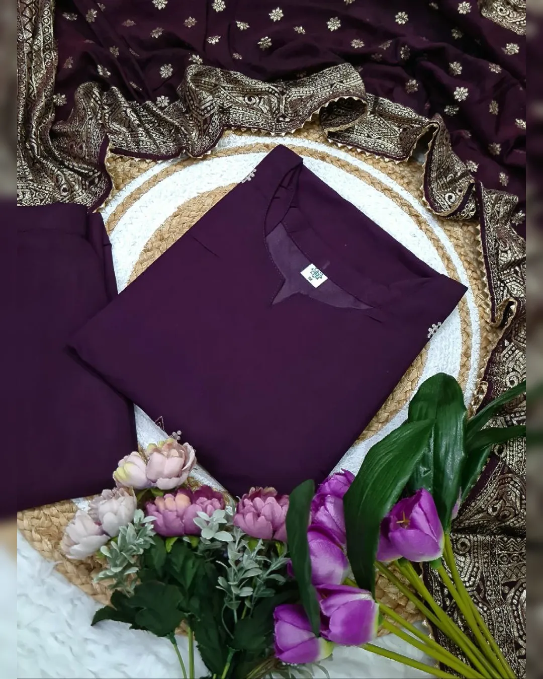 Premium PV Chanderi Embroidered Kurta Set with Cotton Jacquard Dupatta - Image 4