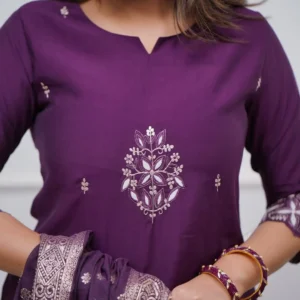 Premium PV Chanderi Embroidered Kurta Set with Cotton Jacquard Dupatta