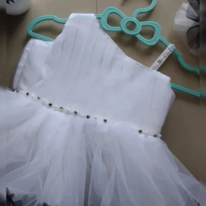 Elegant One-Shoulder Heavy Net Flared Dress