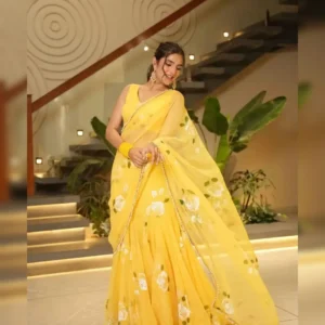 Modern Lahenga Saree in Soft Georgette with Digital Print & Fully Stitched Blouse – Stylish Ready-to-Wear Look