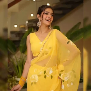 Modern Lahenga Saree in Soft Georgette with Digital Print & Fully Stitched Blouse – Stylish Ready-to-Wear Look
