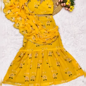 Modern Lahenga Saree in Soft Georgette with Digital Print & Fully Stitched Blouse – Stylish Ready-to-Wear Look