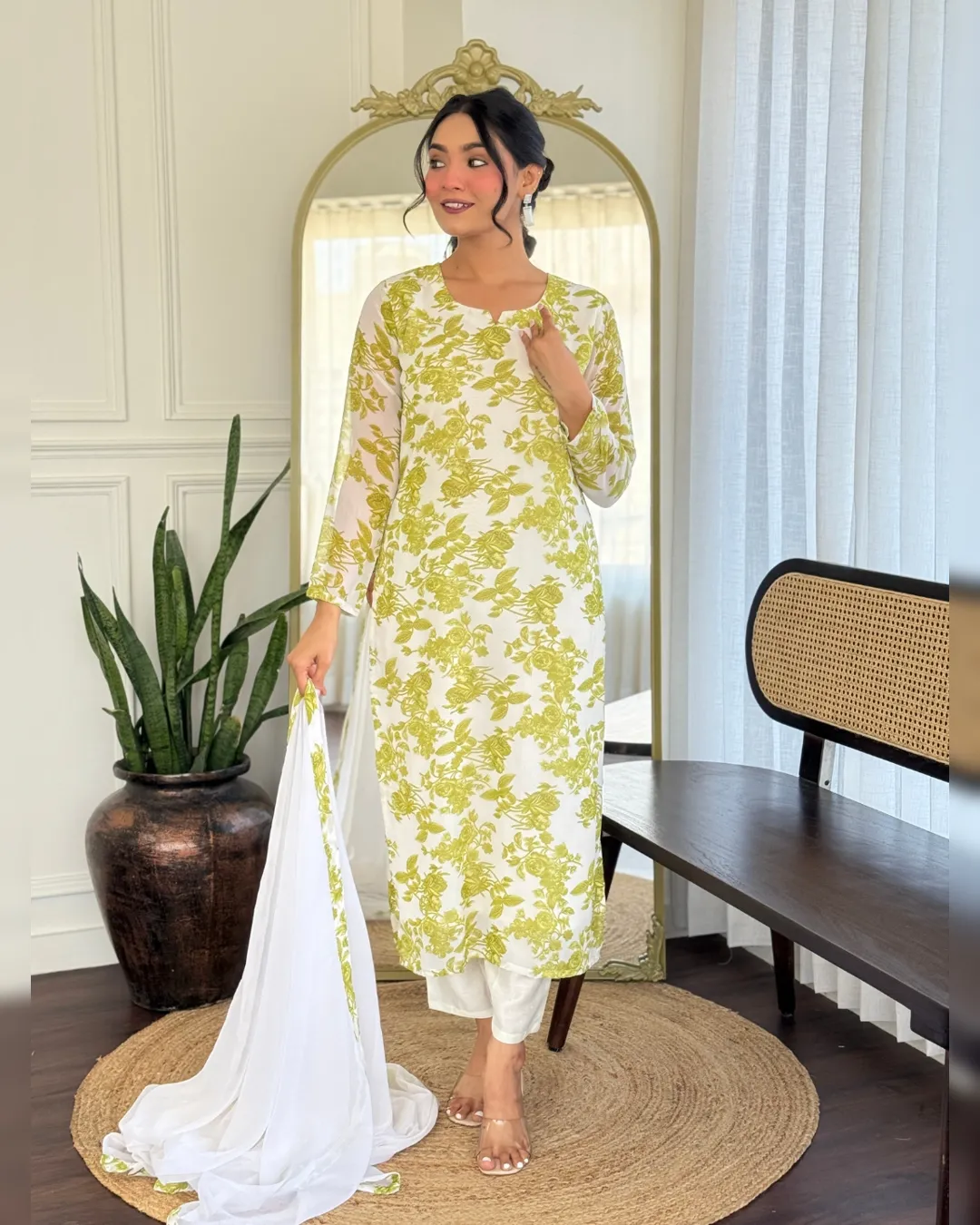 Elegant Printed Georgette Kurta with Chanderi Silk Pant & Dupatta Set - Image 3