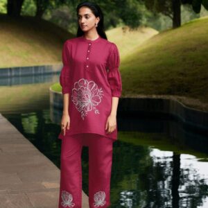 Radiant Rayon Duo: Middle Embroidery Two-Piece Set