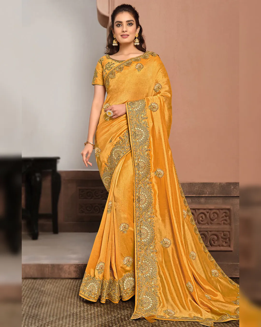 MOHMANTHAN 21400 SHARVARI : Elegant Silk Georgette Saree with Raw Silk Blouse