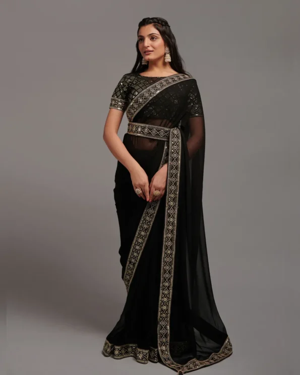 Video Player Majestic Opulence: Zariwork Chinon Designer Saree