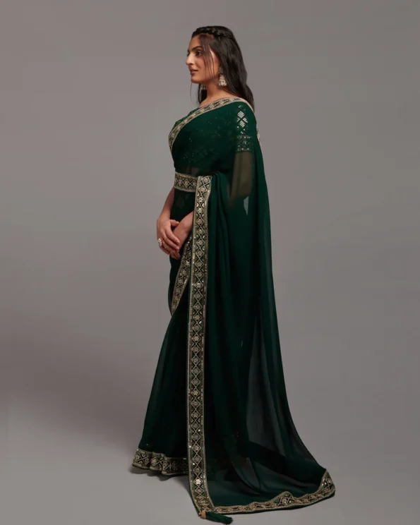 Video Player Majestic Opulence: Zariwork Chinon Designer Saree - Image 16