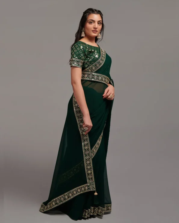 Video Player Majestic Opulence: Zariwork Chinon Designer Saree - Image 18