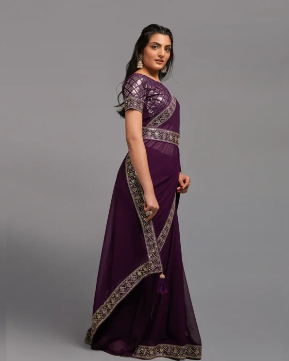 Video Player Majestic Opulence: Zariwork Chinon Designer Saree - Image 4
