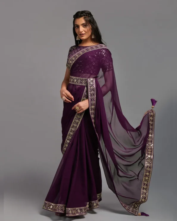 Video Player Majestic Opulence: Zariwork Chinon Designer Saree - Image 5
