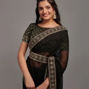 Video Player Majestic Opulence: Zariwork Chinon Designer Saree