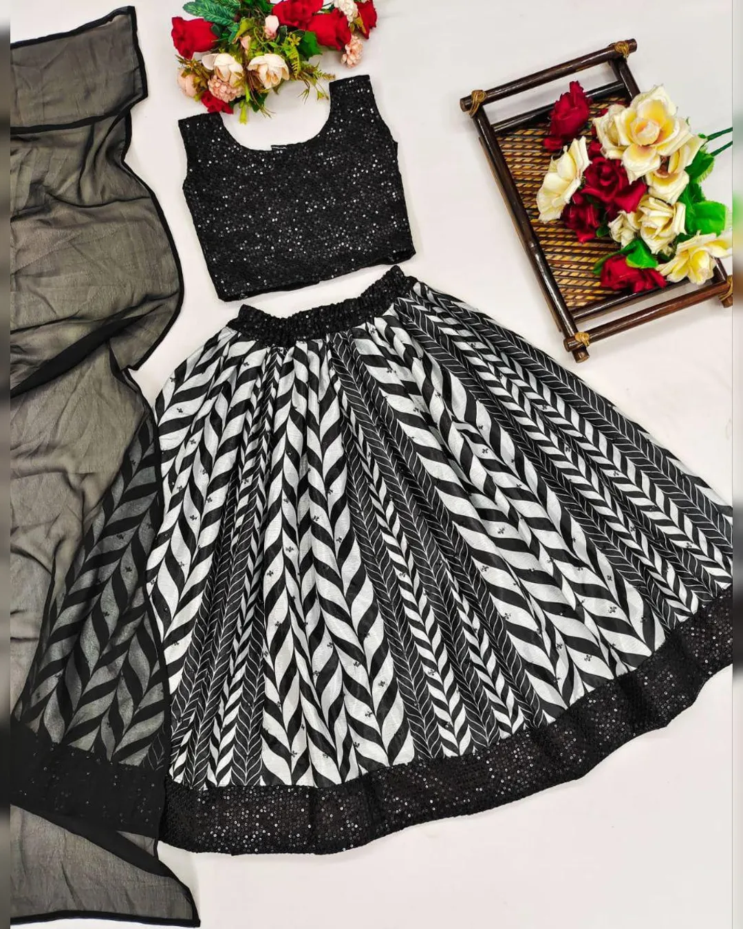 Trending Digital Print and Sequins Embroidered Lehenga-Blouse with Dupatta - Image 3
