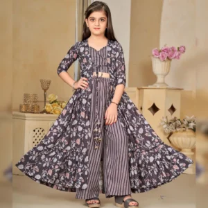 Ethnic Kids Wear 3-Piece Indo-Western Set – Digital Printed Maslin Silk