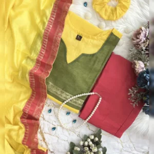 Kanchi Cotton South-Inspired Three – Piece Suit Set
