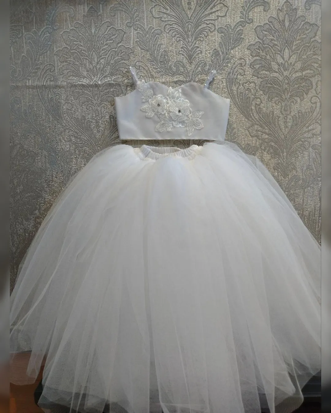 Elegant White Heavy Net Skirt and Top Set